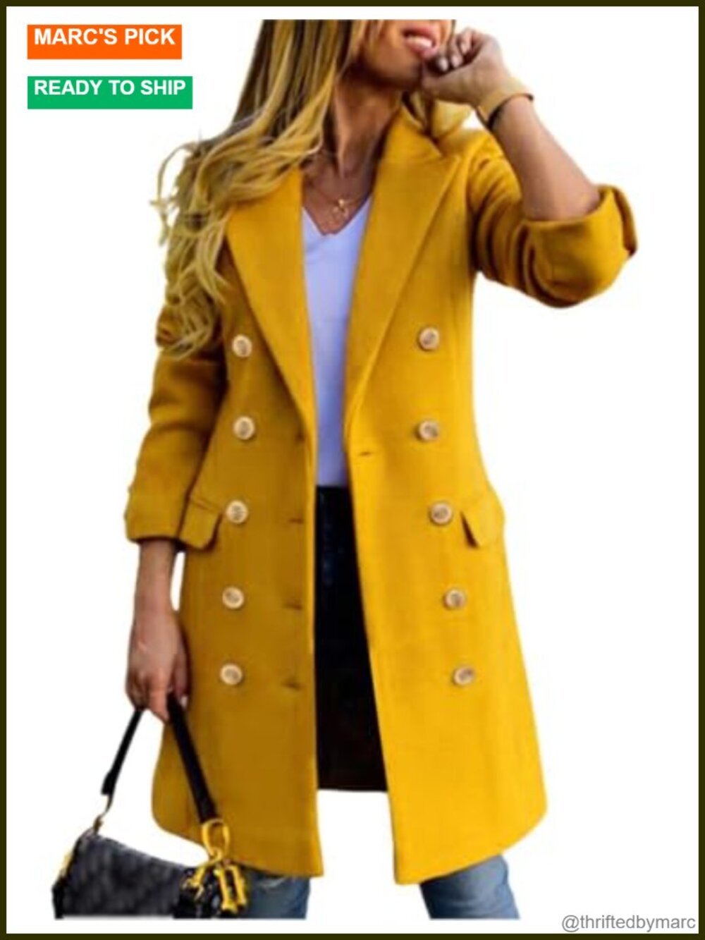 Womens Wool Coat Double Breasted Long Sleeve Peacoat Winter Trench